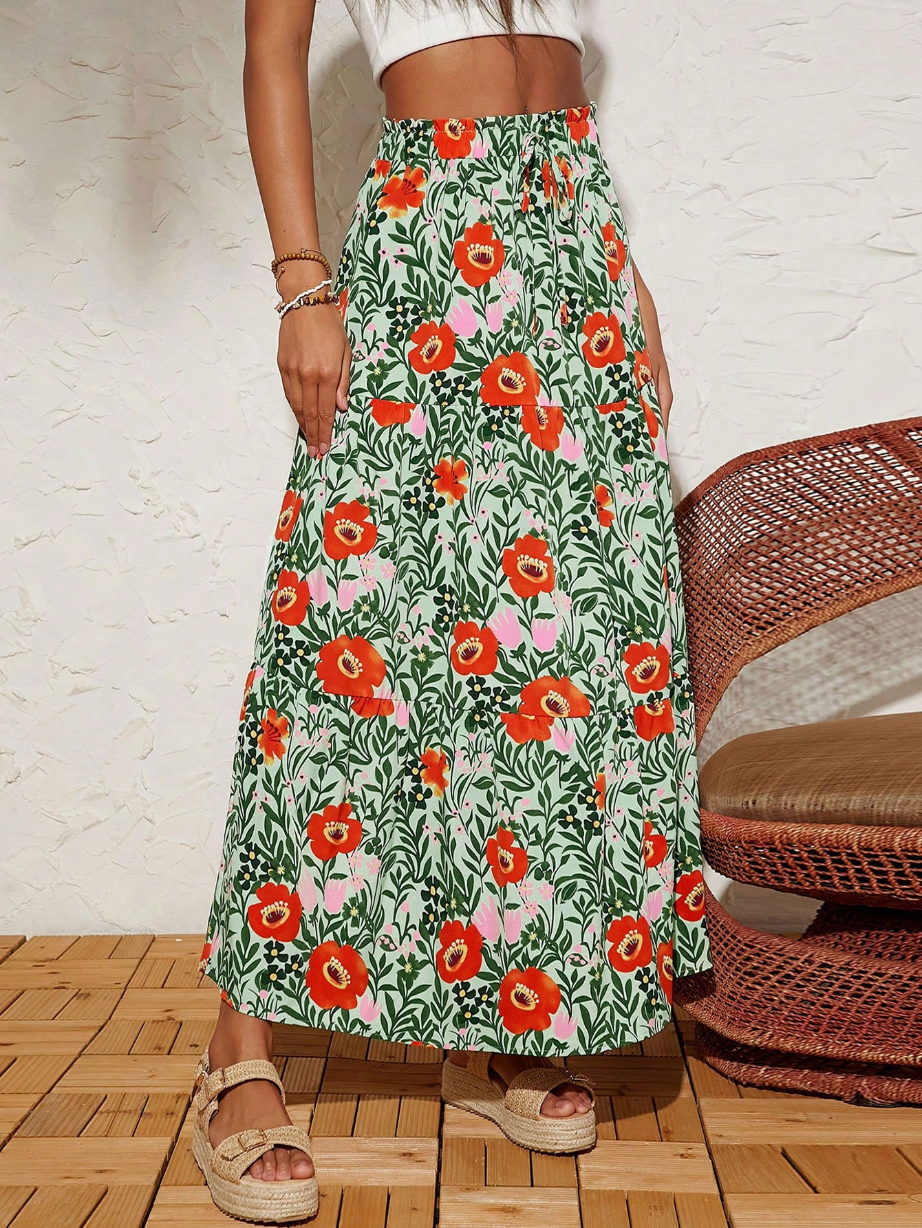 SHEIN VCAY High Waist Floral Patterned Skirt For Vacation | SHEIN