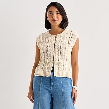 a.n.a Womens Crew Neck Button Sweater Vest | JCPenney
