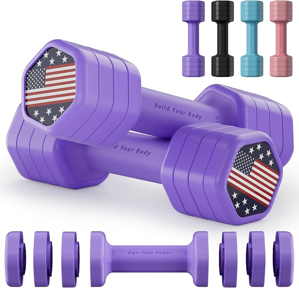 Adjustable Dumbbell Set of 2, 4 in 1 Hand Weights for Women at Home, 5 lb Weights Dumbbells Set o... | Amazon (US)