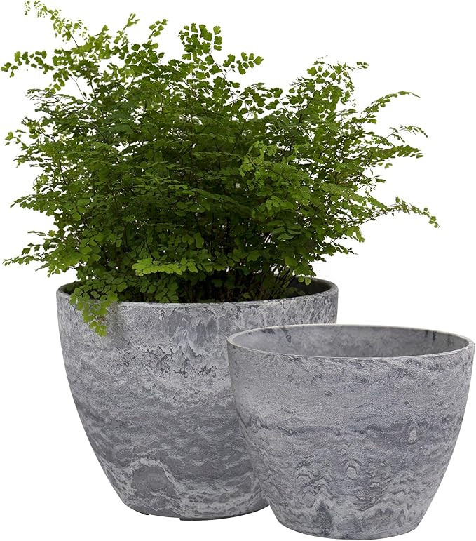 Flower Pots Outdoor Indoor Garden Planters, Plant Containers with Drain Hole, Gray, Marble Patter... | Amazon (US)