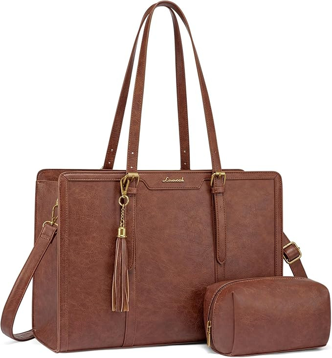 LOVEVOOK Laptop Bag for Women Vintage Leather Laptop Tote 15.6 inch Large Capacity Computer bag w... | Amazon (US)