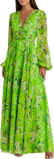 Puff Sleeve Floral Chiffon Gown | Nordstrom