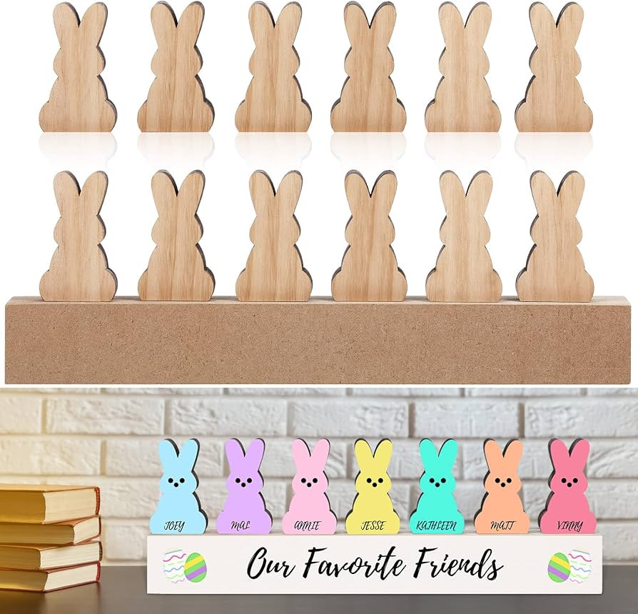 Amazon.com: 12 Pcs Easter Wood Bunny Cutouts Unfinished Bunny Table Wooden Sign Easter Tabletop D... | Amazon (US)