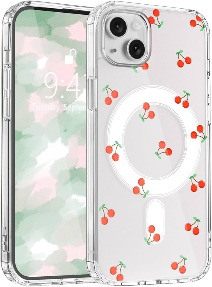 for iPhone 13/iPhone 14 Case, Compatible with MagSafe, Cute Kawaii Cherry Magnetic Phone Case, Cl... | Amazon (US)