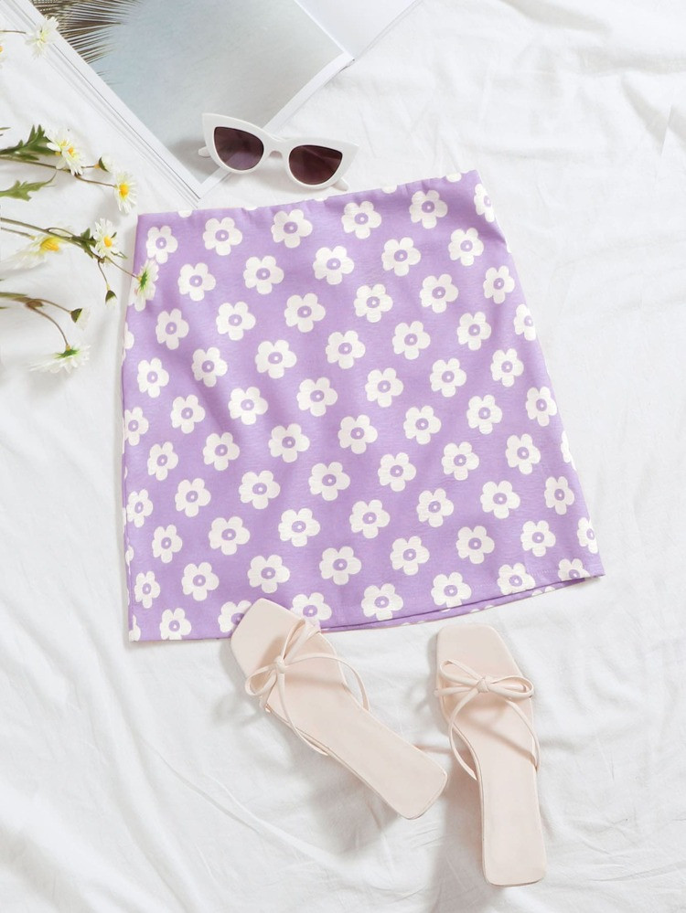 Roxo Lilás Zíper Floral Boho Saia | SHEIN