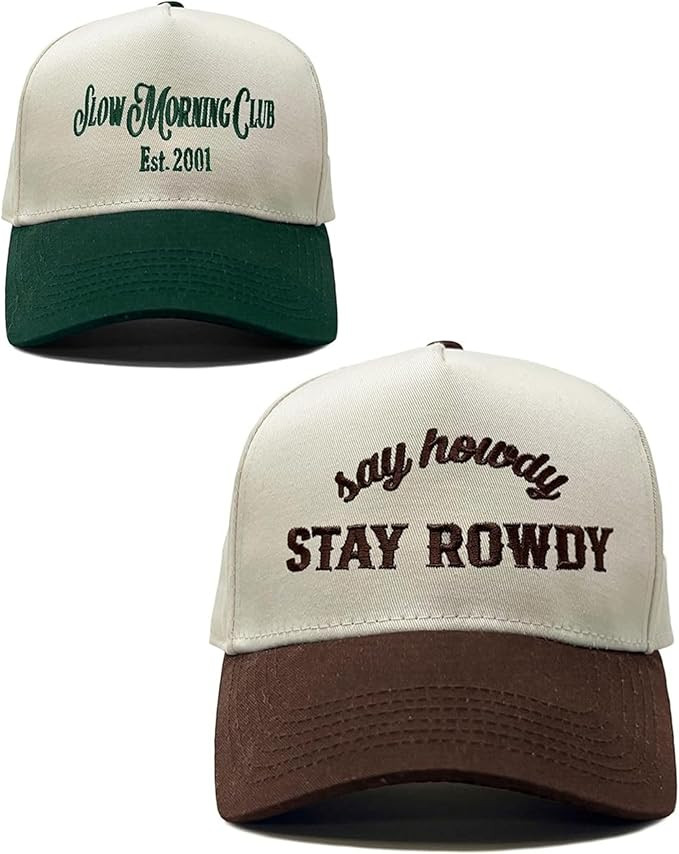 Funky Junque 2 Pack: Two Tone Snapback Hat - Slow Morning Club - Forest/Beige & Say Howdy Stay Ro... | Amazon (US)
