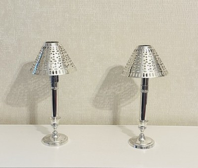 Vintage 2 Silverplate Springloaded Candlestick Holders With Silverplate Shades | eBay US