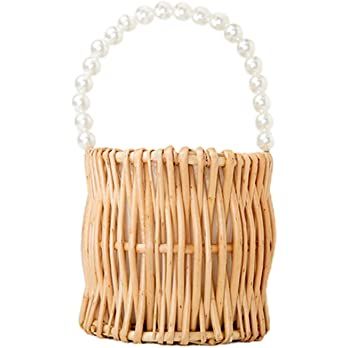 Amazon.com: DEDEMCO Woven Rattan Storage Basket with Pearl Handles,Wedding Flower Girl Baskets,Straw | Amazon (US)