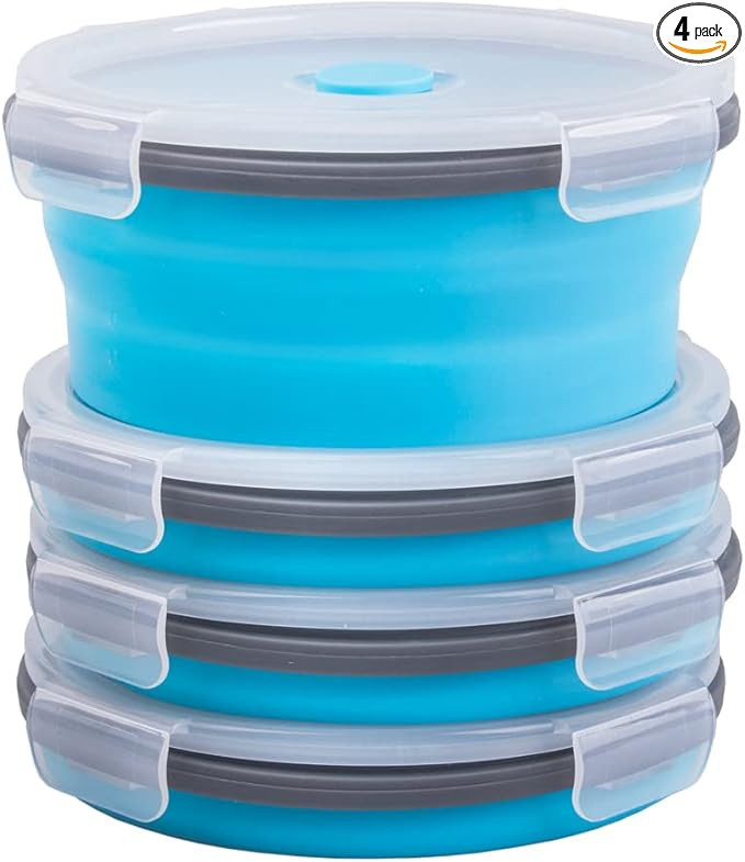 Collapsible Food Storage Containers Round with Airtight Lid, 27 oz, Kitchen Stacking Silicone Col... | Amazon (US)