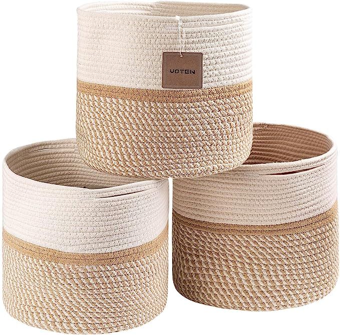 voten Cotton Rope Storage Basket Bins Round Storage Cube Organizer Basket Foldable Decorative Wov... | Amazon (US)