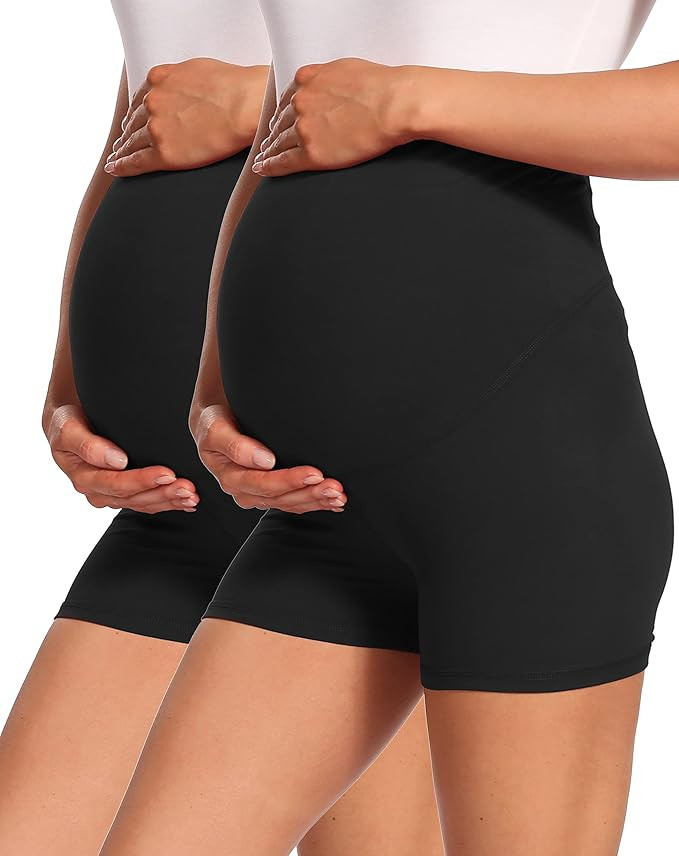 Foucome Maternity Workout Yoga Shorts for Women Ultra Soft High Waist Running Athletic Biker Shor... | Amazon (US)