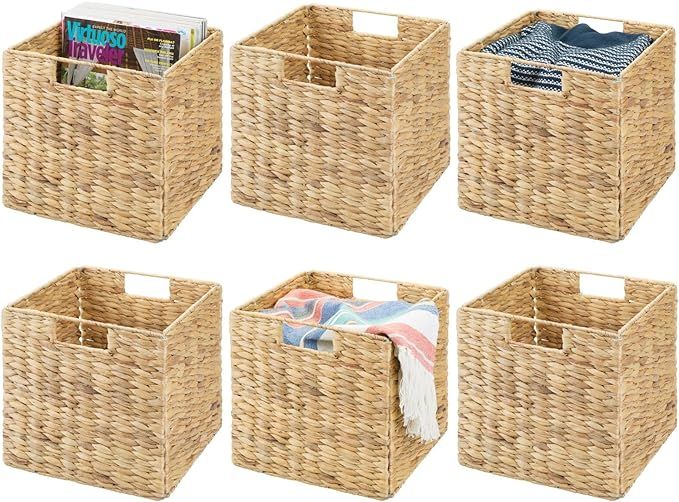 mDesign Natural Woven Hyacinth Cube Organizer Basket with Handles, Storage for Bathroom, Laundry ... | Amazon (US)