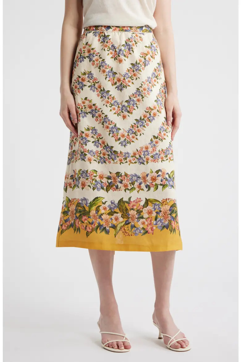 Floral Linen Midi Skirt (Women) | Nordstrom | Nordstrom