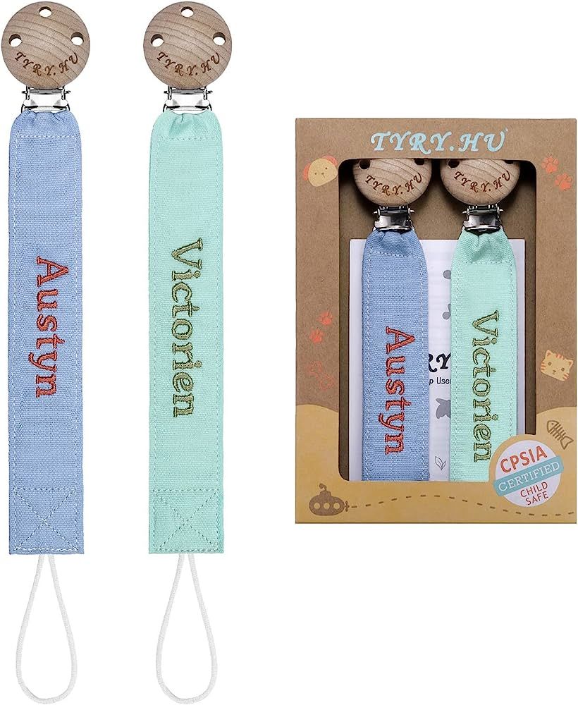 TYRY.HU Personalized Pacifier Clip with Name, Embroidery Webbing Pacifier Holder for Baby Girls a... | Amazon (US)