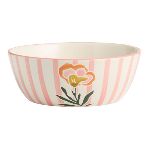 Pink Stripe Floral Hand Painted Bowl by World Market | World Market