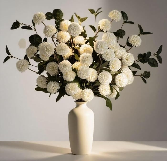 LESING 10pcs Long Stem Artificial Flowers with Eucalyptus for Vase,20" Tall Fake Silk Pompon Mum ... | Amazon (CA)