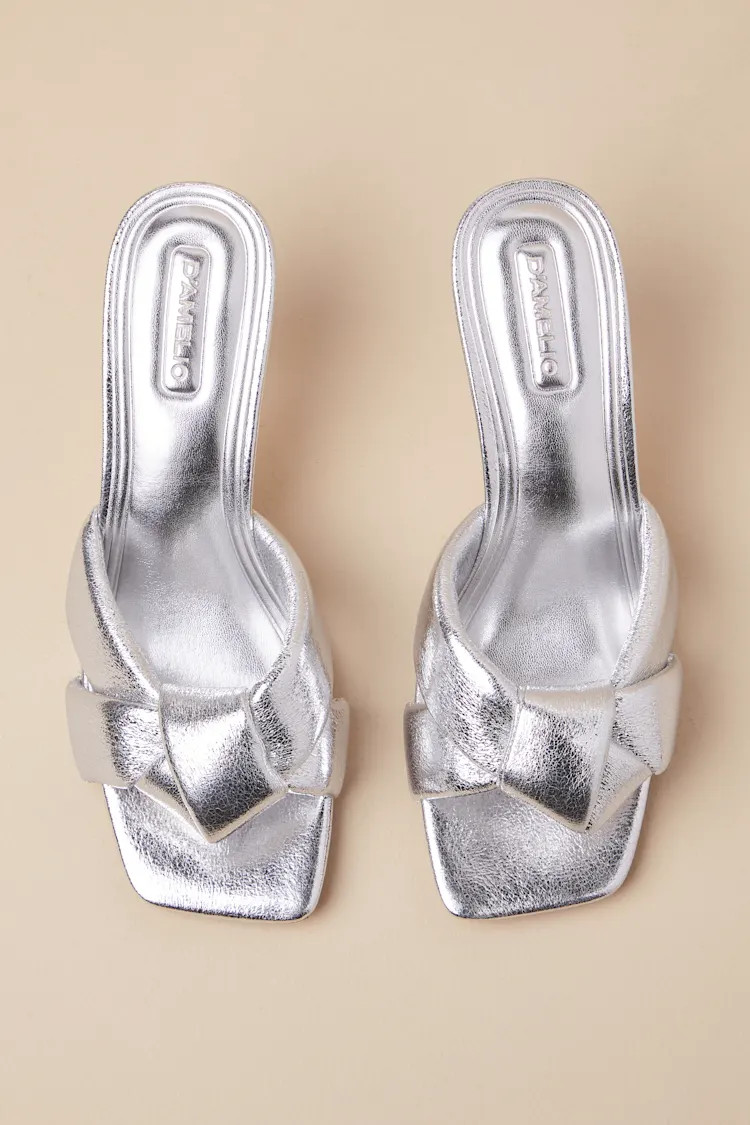 Leenoa Silver Metallic Knotted High Heel Slide Sandals | Lulus