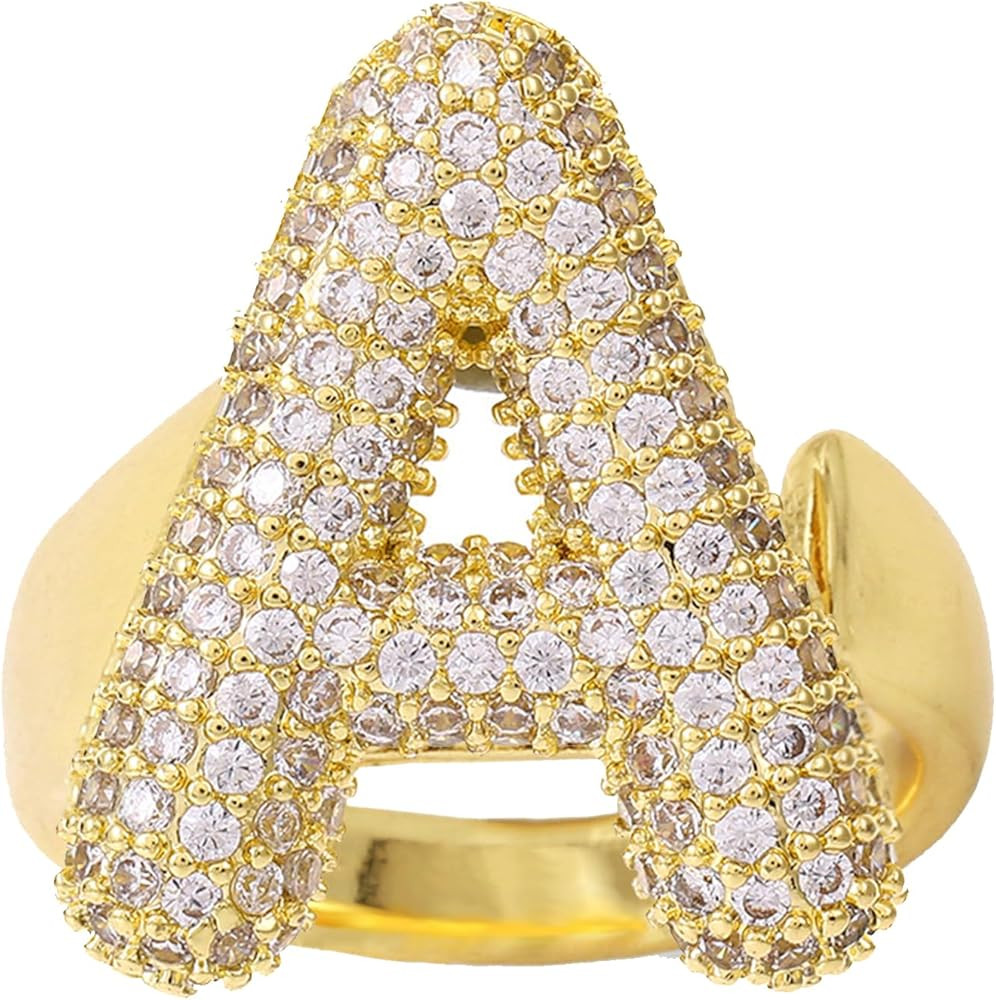 Inspirational Gifts for Women Initial Rings for Women Letter Ring A-Z Chunky Gold Rings 14K Gold ... | Amazon (US)