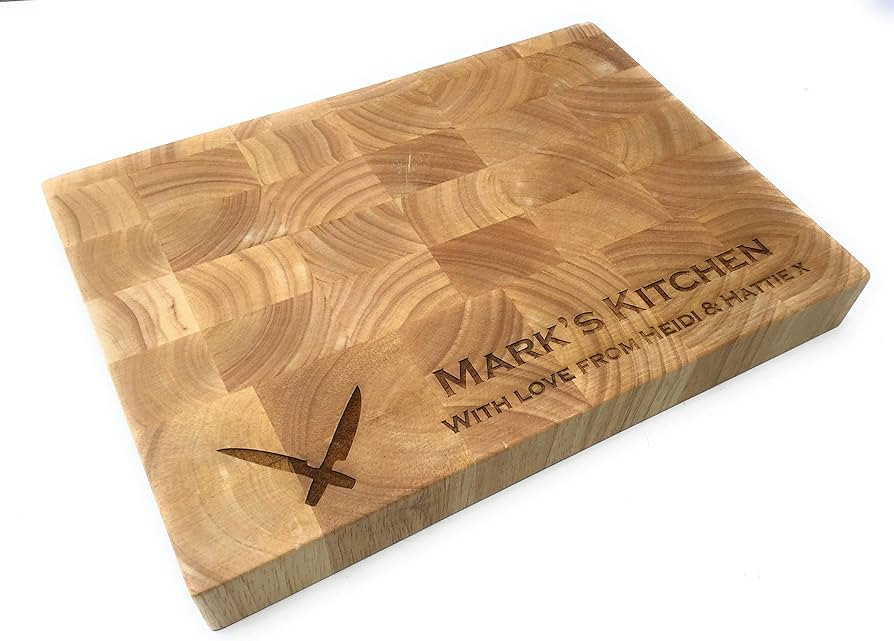 Personalised Extra Thick End Grain Heveawood Chopping Board | Amazon (UK)