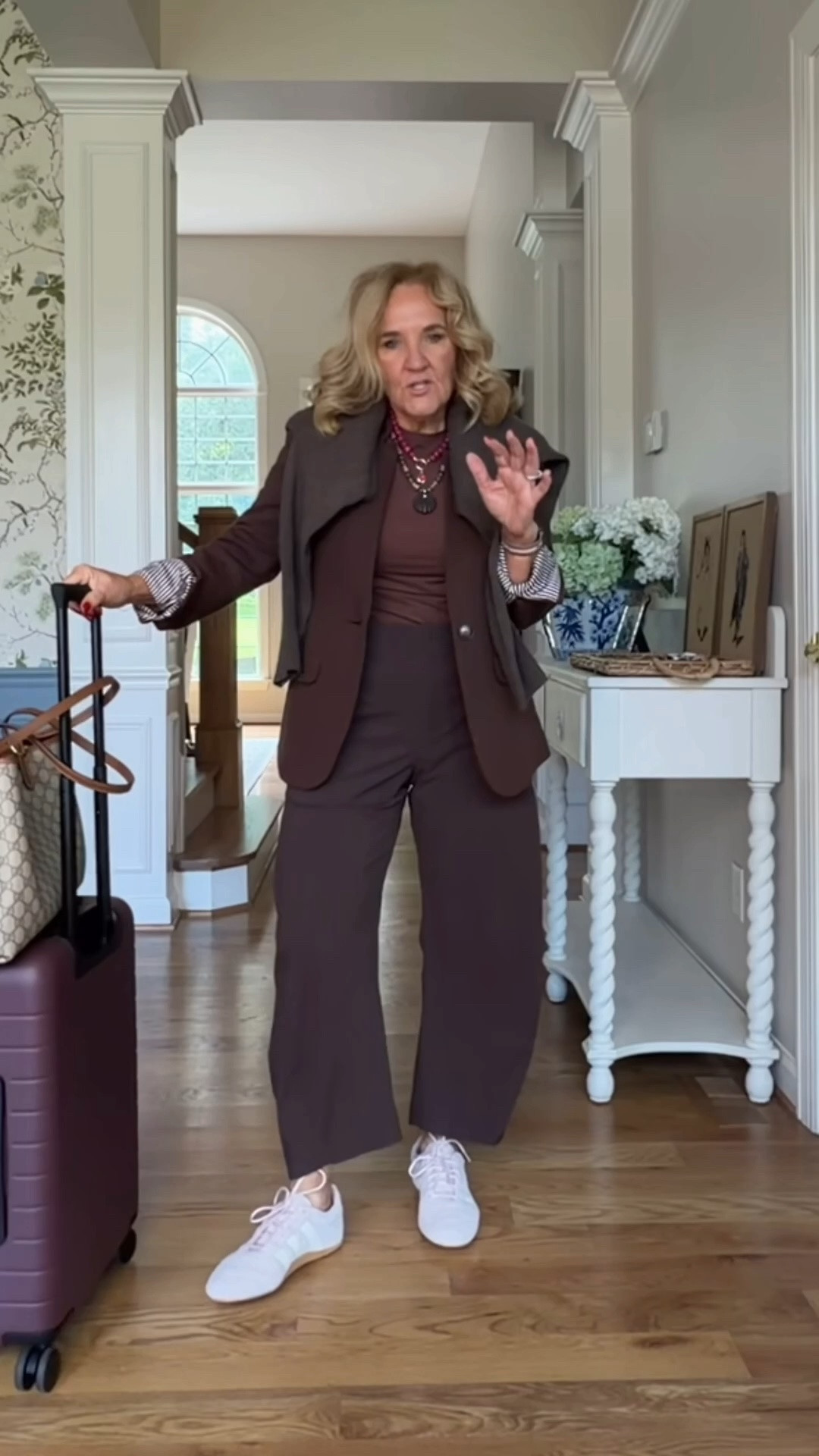 The viral Ruti pants are 20% off this weekend. I size up to a 10 petite. My sweatshirt blazer is very limited availability, but linking a few good options. They’re also very comfortable. Cashmere sweaters size medium. This suitcase is a huge game changer and rules so easily and I was able to fit my whole travel capsule in it.￼

#LTKOver40 #LTKPetite #LTKTravel