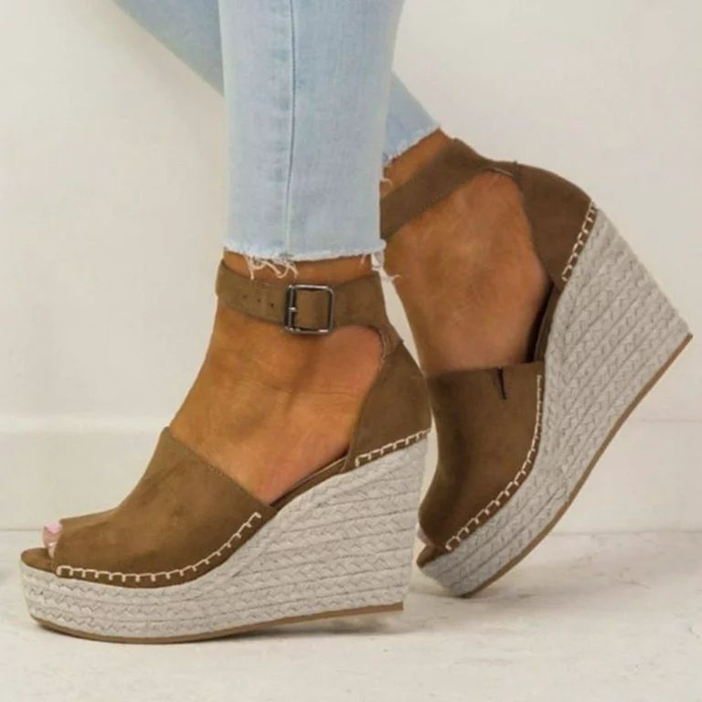 Gyouwnll Sandal For Beach Sandals For Women Fashion Dull Polish Sewing Peep Toe Wedges Hasp Sanda... | Walmart (US)