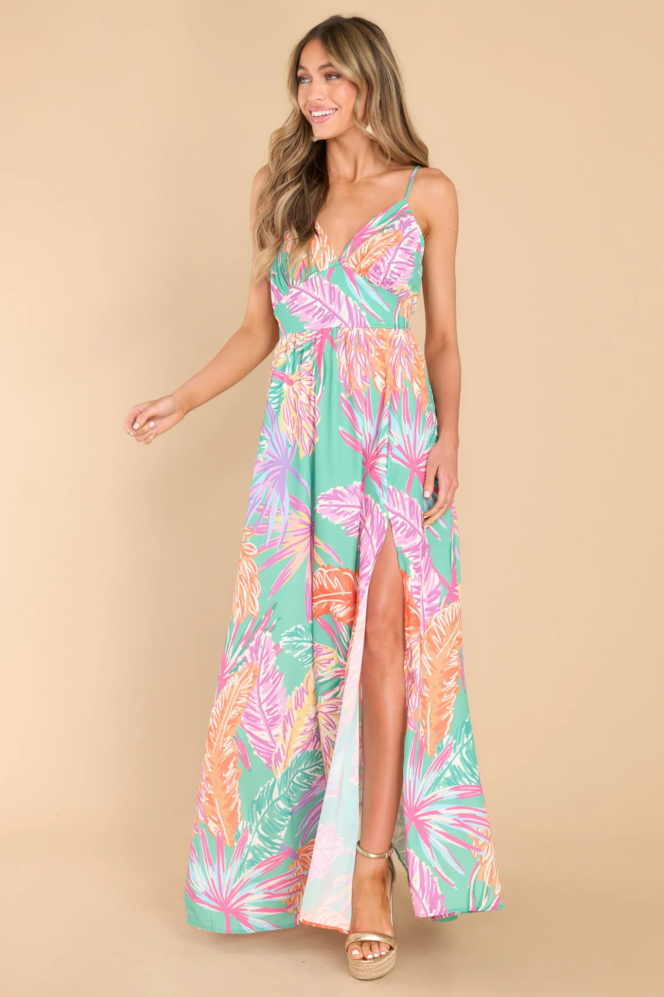 Fun Times Ahead Green Multi Print Maxi Dress | Red Dress 