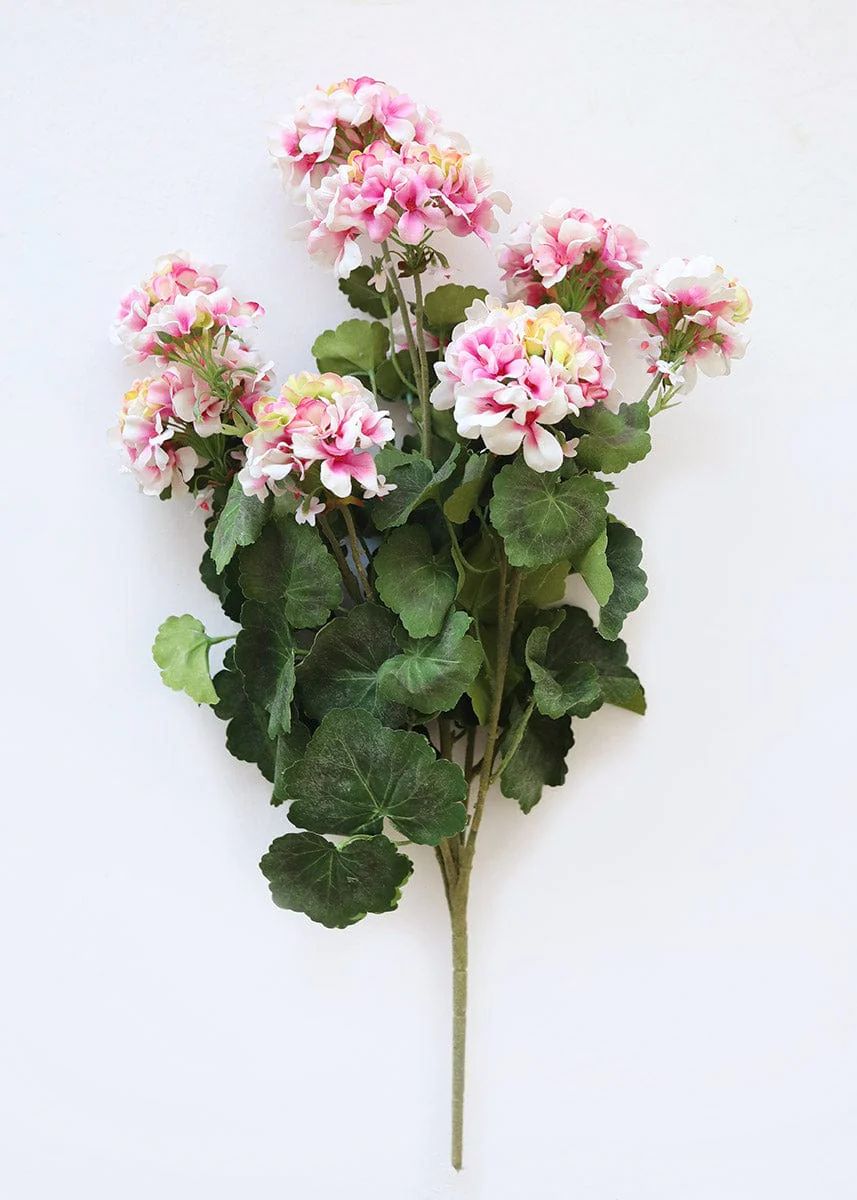 Pink UV Protected Indoor/Outdoor Fake Geranium Bush - 24" | Afloral (US)
