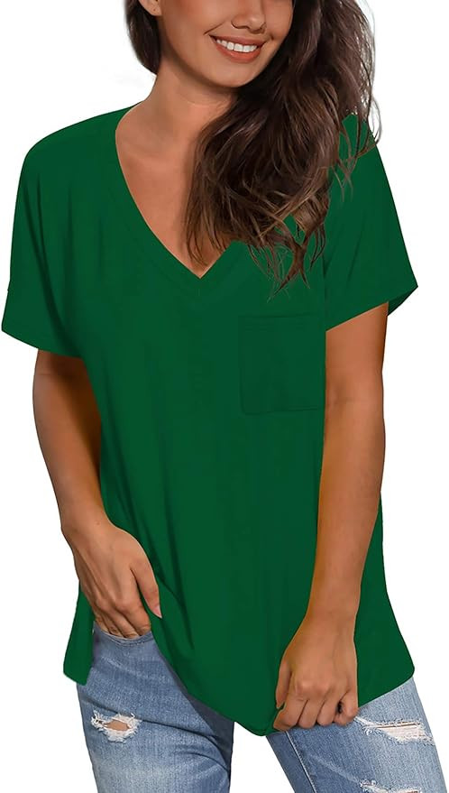 SAMPEEL Womans Short Sleeve Shirts V Neck Tees Women Cute Tops Solid Color | Amazon (US)