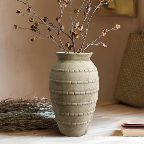 GDSZJLJ 12 Inch Ceramic Rustic Farmhouse Vase, Beige Flower Vases for Table Decoration, Rustic Pottery Vase for Living Room, Shelf & Bedroom Decor, Vintage Ceramic Vases for Wedding | Amazon (US)