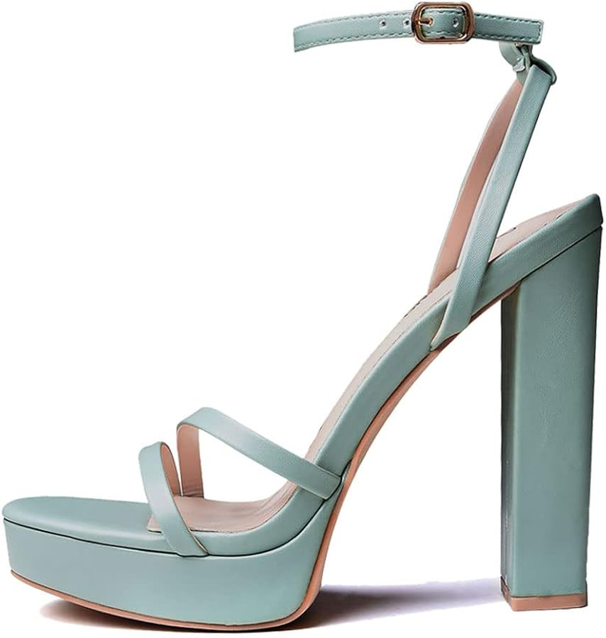 GENSHUO Women's Platform Chunky High Heels Square Toe Ankle Strap Heel Sandals Strappy Wedding Pa... | Amazon (US)