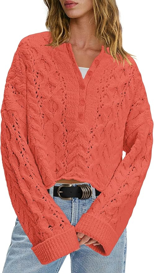 LAMISSCHE Cable Knit Sweater Women Cropped Sweaters Oversized Fall Sweaters Long Sleeve Half Butt... | Amazon (US)