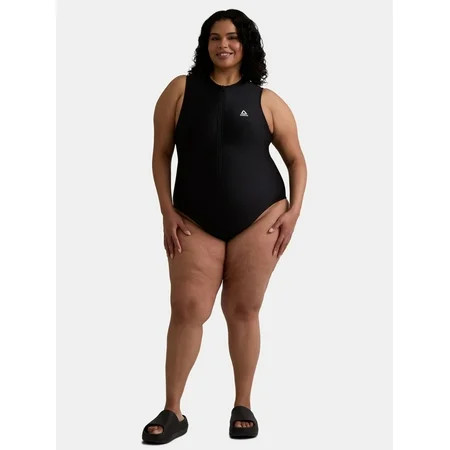 Reebok Women s Swim High Neck Zip Up One Piece Swimsuit UPF 50+ Sizes XS-XXL | Walmart (US)