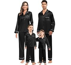 SWOMOG Family Matching Button Down Pajamas Pjs Silk Satin Long Sleeve Shirt Long Pant Set Sleepwear 2 Pcs Outfits Loungewear | Amazon (US)