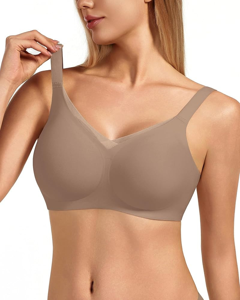Women's Full Coverage Jelly Comfort Support Wireless Bra with Breathable V-Mesh, No Underwire Pus... | Amazon (US)