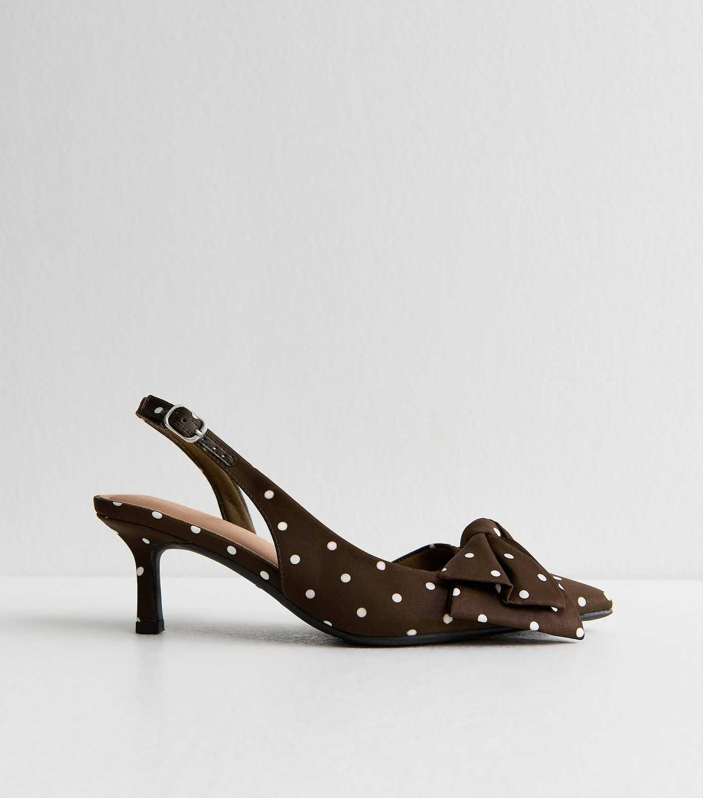 Dark Brown Satin Polka Dot Slingback Court Shoes | New Look | New Look (UK)