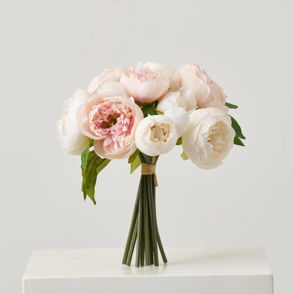 White & Pink Mixed Peony Blooms & Leaves Faux Floral Bouquet Bundle of 9 Stems - 12" | Darby Creek Trading