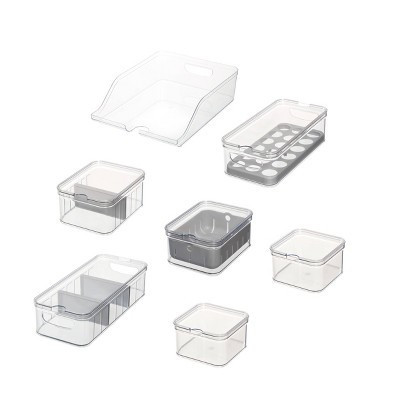 iDESIGN 7pc Recycled Plastic Refrigerator Organizer Bin Set with Lids Gray: Fridge Storage, Dishwasher-Safe | Target