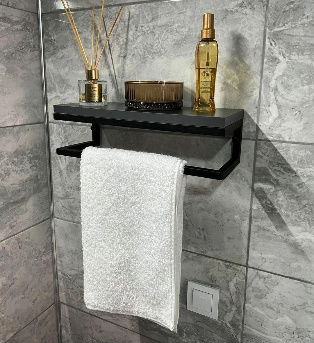 Wall mounted floating shelf with towel holder, towel hook,  towel rack, modern minimalist wall sh... | Etsy (US)