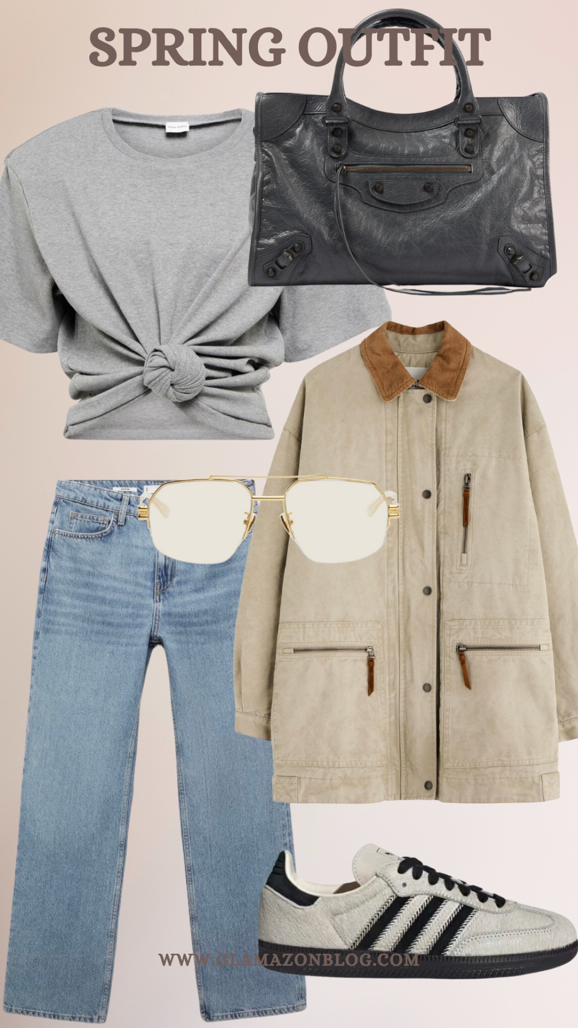 Spring outfit, adidas samba, grey tshirt, magda butrym top, barn jacket, balenciaga bag, smart casual outfit, mango jeans 

#LTKeurope #LTKspring #LTKuk