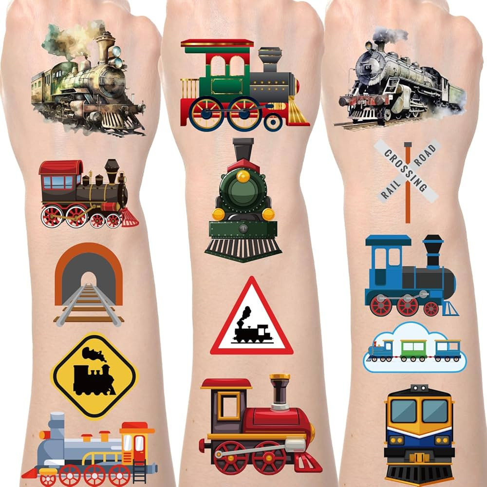 Train Temporary Tattoos Stickers - 200+ Train Birthday Party Decorations Vintage Trains Fake Tatt... | Amazon (US)