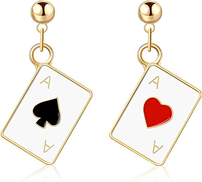 WUWEIJIAJIA Unique Funny 14K Gold Plated Hypoallergenic Poker hearts and Spades A Ace Playing Car... | Amazon (US)