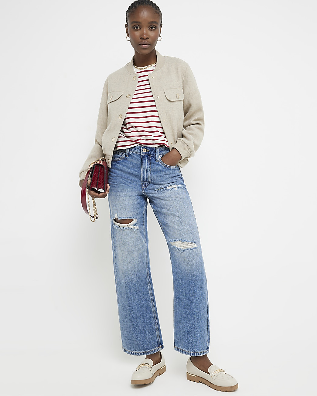 Blue high waisted relaxed straight crop jeans | River Island (UK & IE)
