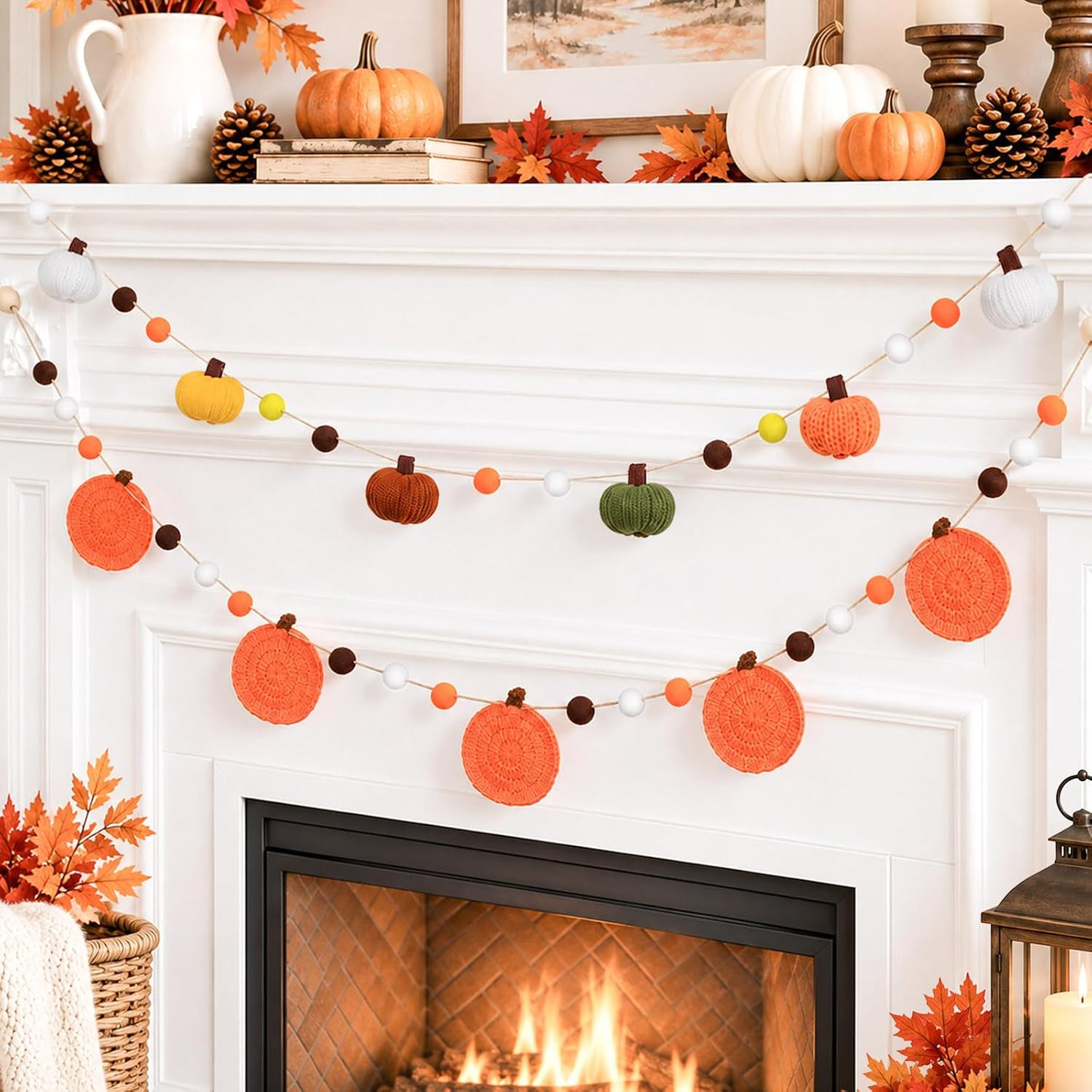 2 Pcs Fall Pumpkin Garland for Mantel, Fall Decorations for Home Office | Amazon (US)