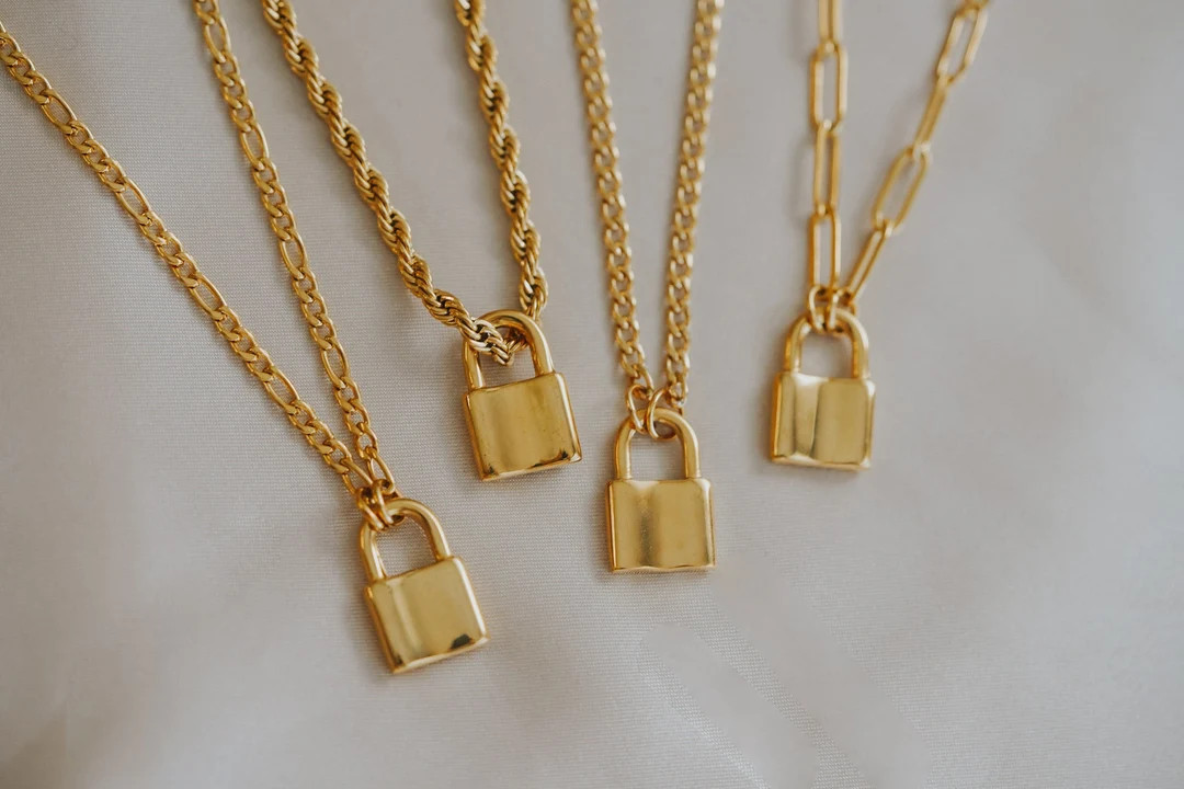 Gold Padlock Necklace by Babeina, Curb Paperclip Rope Figaro Padlock Necklace, Lock Layering Neck... | Etsy (US)