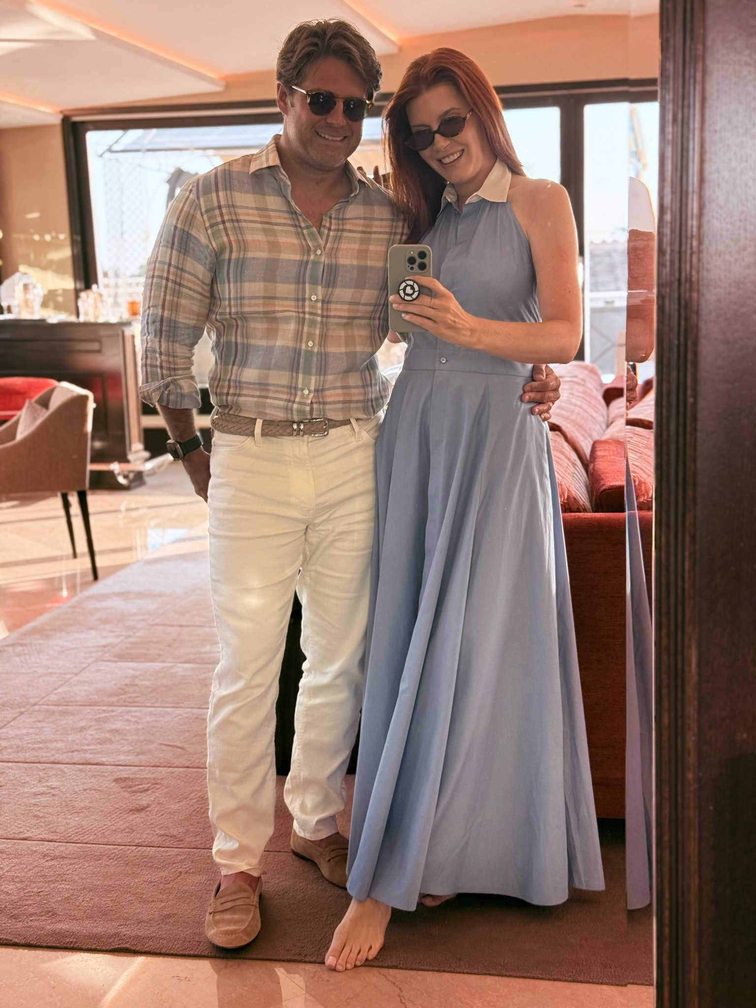 First night in Rome. 
We ate in the room with everyone at the top floor of the hotel. The Hassler sits at the highest point in the city and the 8th floor has 360 views of the city. 
I love our looks tonight - coincidentally coordinated. Baxter’s shirt has such a beautiful texture and is on sale right now 👏🏻
My dress runs SO small. I’m in a size 4 here. 

#LTKTravel #LTKOver40 #LTKWorkwear