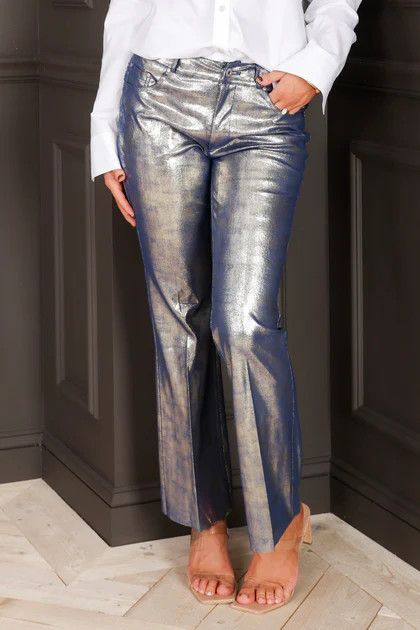 DOORBUSTER Insight Liquid Denim Metallic Gold Straight Leg Pants | The Willow Tree