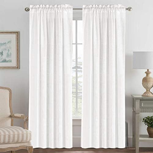 52 - Inch Width by 96 - Inch Length Linen Off White Curtains Light Filtering Draperies for Living... | Amazon (US)