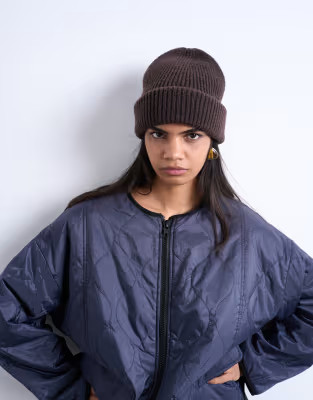 Topshop Henry ribbed beanie in chocolate | ASOS (Global)