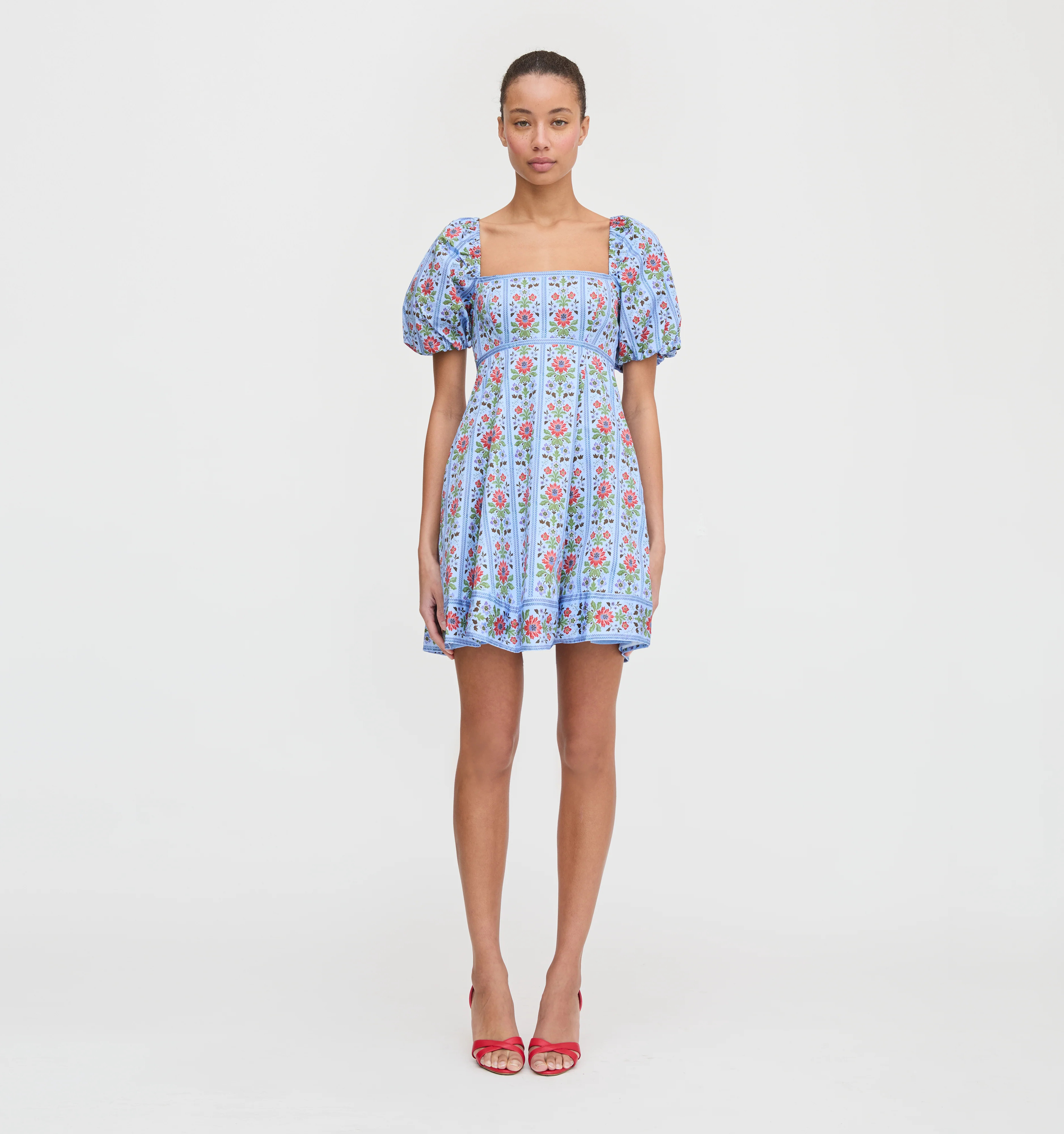 The Matilda Mini Dress - Blue Floral Block Stripe | Hill House Home US