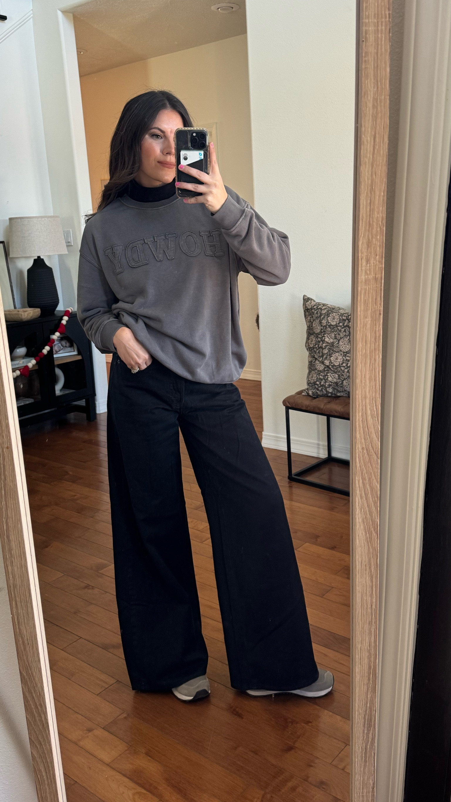 Wearing a a large in sweatshirt! These super wide leg jeans are so good! TTS

#LTKFindsUnder50 #LTKOver40